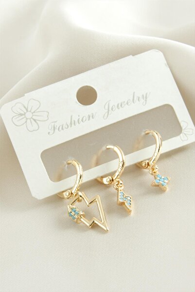 ZERO LAND Ilkestor 3 Pieces Lightning Zircon (193220) Stone Earrings-Yellow