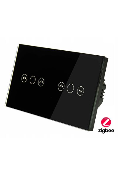 İNDUAL Comutator tactil din sticlă dublu pentru rulouri, Zigbee Tuya, negru