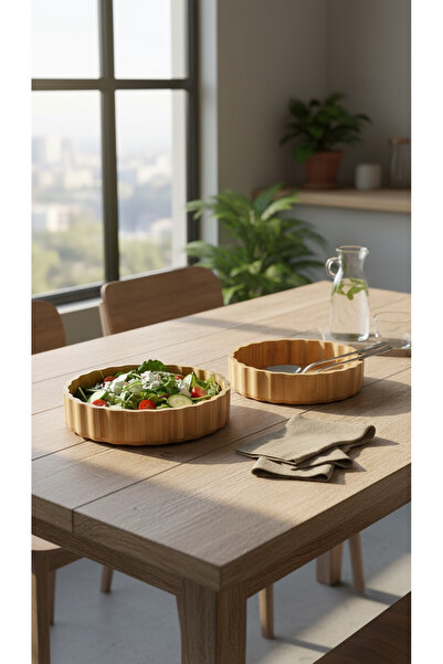 zezedesing Set of 2 Bamboo Patterned Salad and Presentation Bowls 24 cm & 20 ...