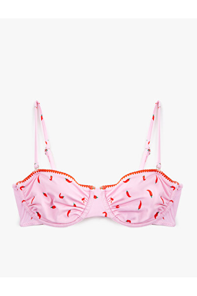 Koton Kroşe Detaylı Biber Baskılı Balenli Bikini Üstü Çıkarılabilir Askılı