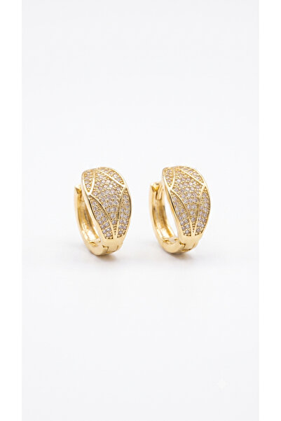 SAAF Jewelry Cercei tip huggie cu frunze pavé, din oțel inoxidabil placat cu ...