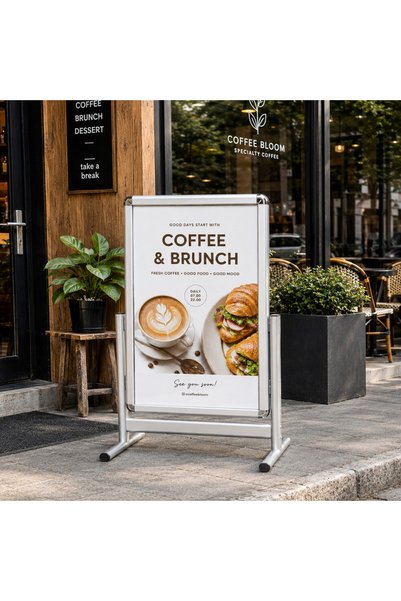 reklam etkisi Pano Alüminyum Kaldırım Poster Maki Reklam Panosu B2 (50 × 70 cm) - Çift Taraflı Ağır Taban