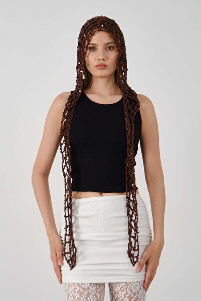 C&City Sequin Detailed Wide Hole Summer Knitted Beanie Y8251 Brown