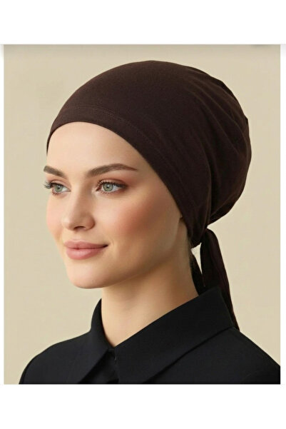Nöşre Design Dark Brown XXL Battal Size Stitched Evening Dress Bonnet