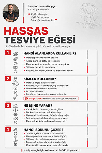 Transformacion Profesyonel Elmas Eğe - 14 cm Yüksek Karbonlu Çelik Cam Metal Ahşap Seramik Törpüleme ve Hassas İşleme Eğesi 723375