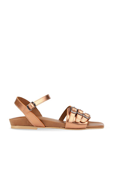 BUENO Tan Shiny Leather Women's Flat Sandals