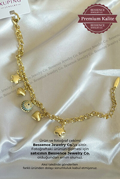 BESSENCE JEWELRY CO. Xuping 14K Gold VIP Nazar Boncuklu Kalp ve Yıldız Charm ...