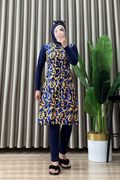 Hürrem ASYA TESETTÜR MAYO TAKIM Polyester- Su İticiliği Yüksek Kumaş Sarı Kad...