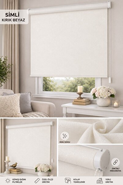 Yznhome Kalın Keten SİMLİ Düz Zebra Güneşlik Stor Perde (KIRIK BEYAZ) – Ithal...