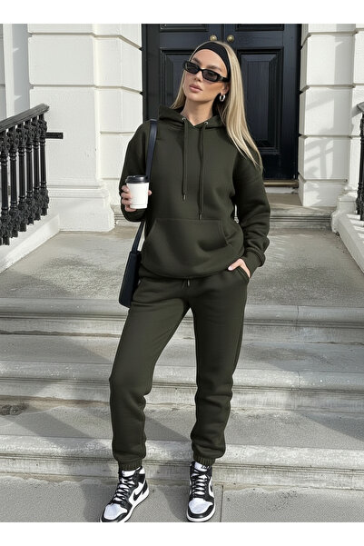 BayBayan Women's 3-Yarn Oversize Relaxed Fit High Waist Jogger Track Suit