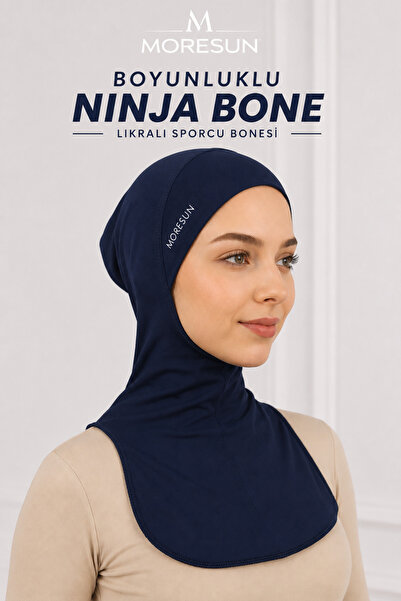 MORESUN Boyunluklu Beyaz Ninja Bone Likralı Sporcu Bonesi Kadın Pratik Tesett...
