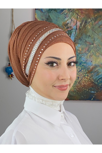 MY UKİYO STORE Tesettür Kristal Taş Baskı Şeritli Abiye Bone Şal