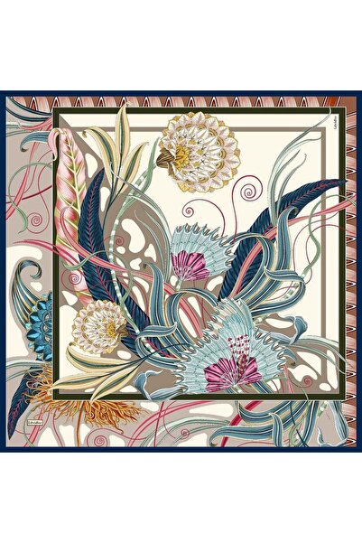 Levidor Navy Blue Ivy Detailed Twill Silk Scarf