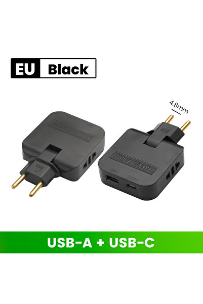 Choice5 EU Black USB type c 3 in 1 EU/US Power Socket Plug Adapter Foldable U...