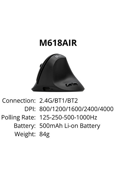 choice2 ديلوكس M618Air-أسود، ماوس لاسلكي عمودي مريح من ديلوكس M618 Air، خفيف ...