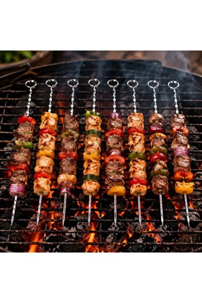 KMT Top Bottom Set of 8 twisted steel barbecue skewers, length 20 cm, thickne...