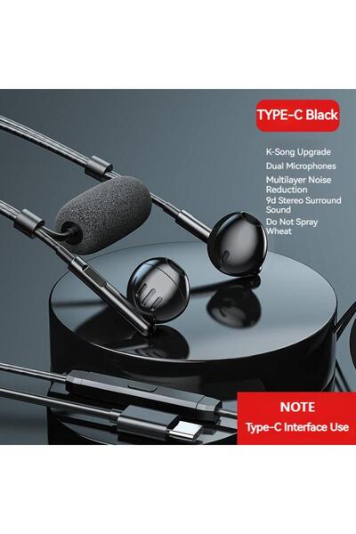 Choice1 black Type-C For Live Broadcast Karaoke Dual Mic Earphones Type C&3.5...