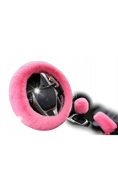 NO BRAND Huse pentru volan din pâslă de blană, roz, feminin, set 3 piese