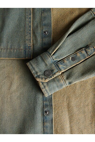 NO BRAND Cămașă din denim cu mânecă lungă, manșete cu nasturi, clasică, reser...