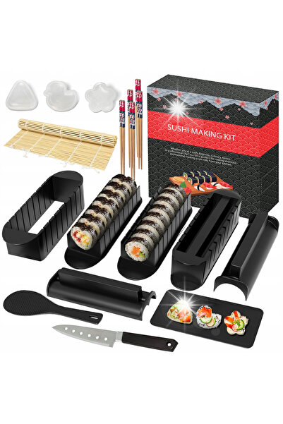NO BRAND Set Sushi 12 Piese - Set pentru Începători Matriță Mătăsoasă Cuțit Roșu