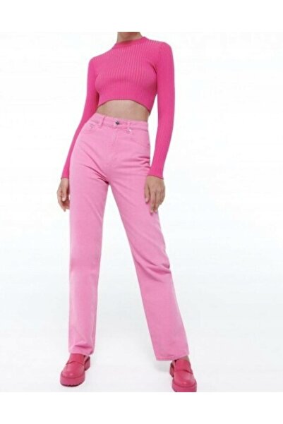 NO BRAND Blugi Pink Reserve 40 cu talie înaltă, croială dreaptă, picior lung