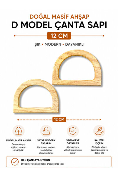 vollen yarn Doğal Masif Ahşap D Model Çanta Sapı 12 cm 1 Çift 2 Adet El Yapım...