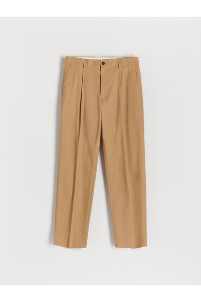 NO BRAND Pantaloni chino clasici din țesătură bej, lungi, cu croială largă 30