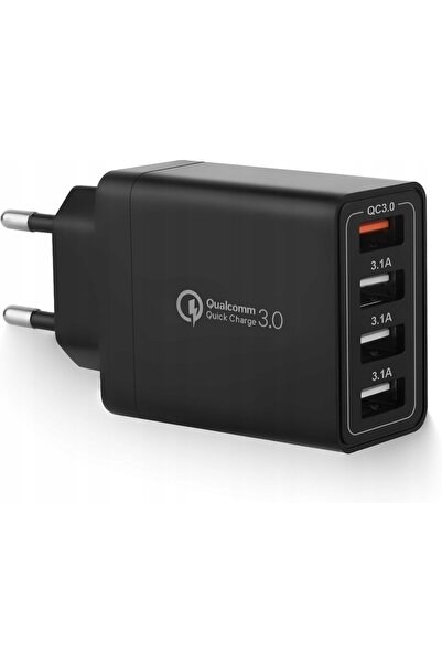 NO BRAND Adaptor de alimentare rapid 33W 4x USB QC 3.0 3.1A, 3 bucăți, negru