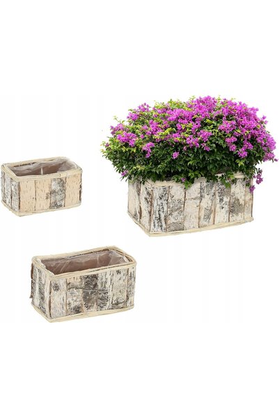 NO BRAND Ghivece pentru flori, Set de 3, Alungite, din lemn de mesteacăn, Ghi...
