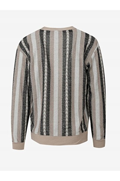 NO BRAND Cardigan tricotat cu dungi bej și negre, cu mânecă lungă, supradimen...