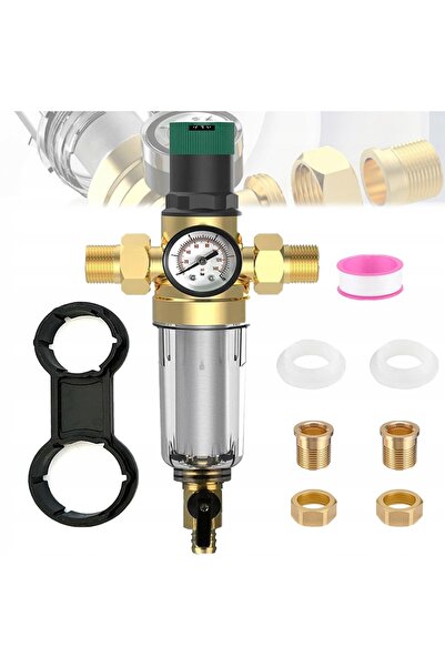 NO BRAND Reductor de presiune apă de 1 inch, manometru de 3/4 + filtru lung c...