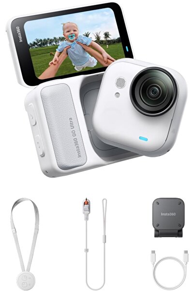 Insta360 حزمة GO Ultra القياسية باللون الأبيض القطبي - كاميرا صغيرة بدون استخ...