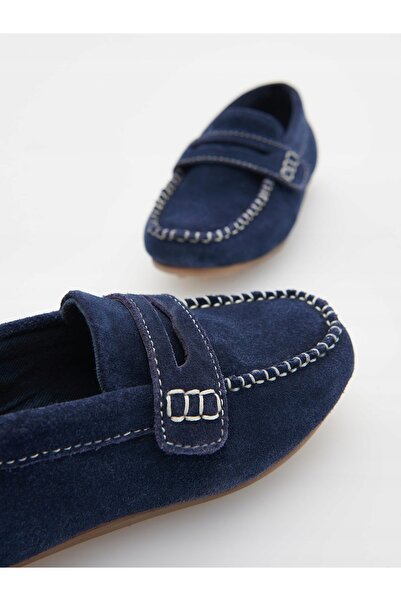 NO BRAND Mocasini din piele, albastru marin, plați, clasici, netezi, 22-23