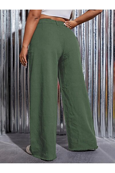 NO BRAND Pantaloni lungi, drepți, verzi, cu talie înaltă, Shein 48