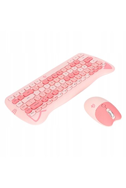 NO BRAND Set tastatură și mouse cu membrană wireless 2.4G, roz pisică