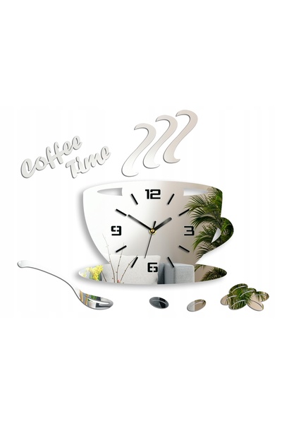 NO BRAND Ceas de perete  "Coffe Time " în formă de ceașcă, cu oglindă 3D, rot...