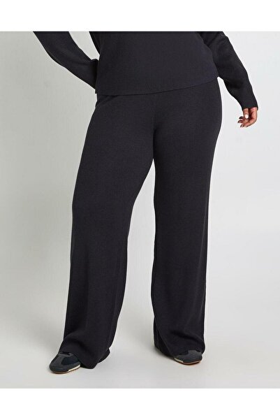 NO BRAND Pantaloni negri cu talie reiată, croială largă, lungi, Boohoo 50