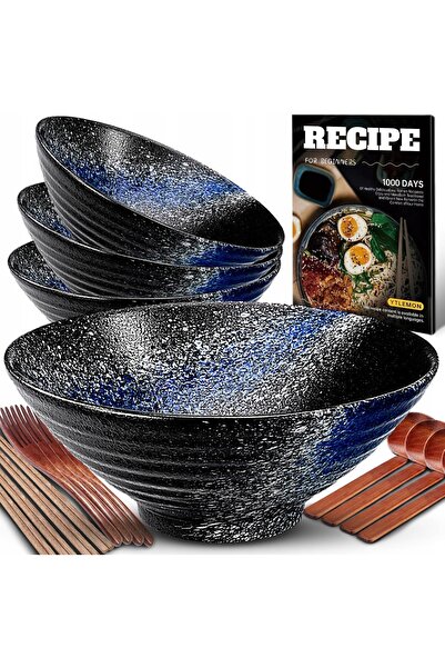 NO BRAND Set complet de boluri ceramice pentru ramen, 4 piese, ideal pentru c...