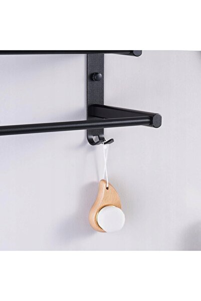 NO BRAND Suport prosoape negru cu 3 bare, 60cm