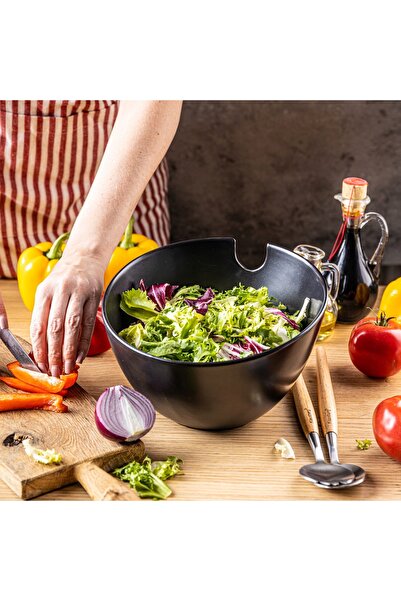 Klausberg Bol mare din porțelan negru, 23 cm, pentru salate, cu linguri.
