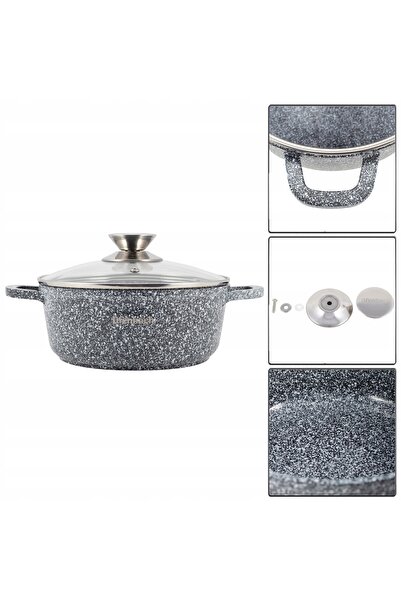 NO BRAND Vase de gătit din granit 6.5 L cu capac de sticlă
