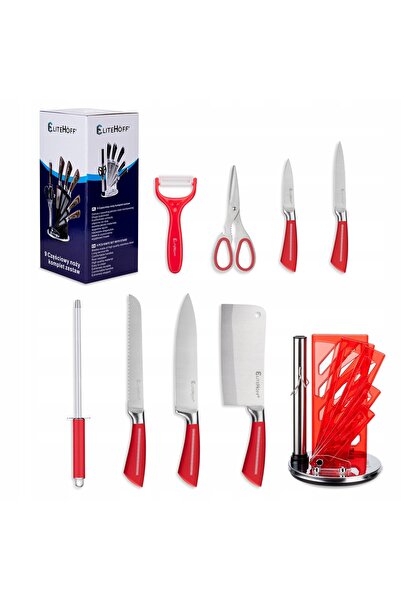NO BRAND Set de 5 cuțite din oțel inoxidabil + Suport pentru cuțite + Foarfec...