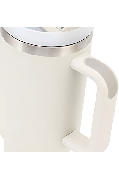 NO BRAND Termos mare, solid, cu mâner, 1L, din oțel, bej