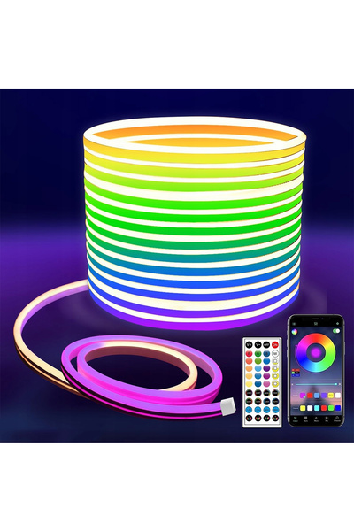 NO BRAND Bandă LED 20m Neon RGB 1200 LED-uri, Control prin aplicație Bluetoot...