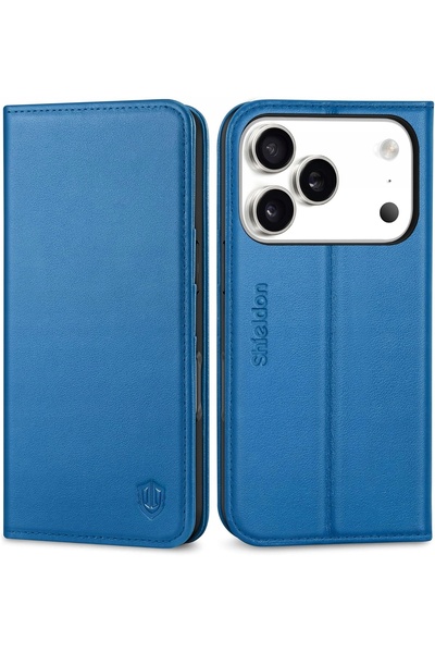 NO BRAND Husă Shieldon din piele naturală pentru iPhone 17 Pro, tip flip, alb...