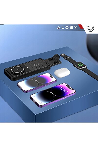 NO BRAND Încărcător cu inducție Qi 3 în 1 iPhone MagSafe Apple Watch AirPods ...