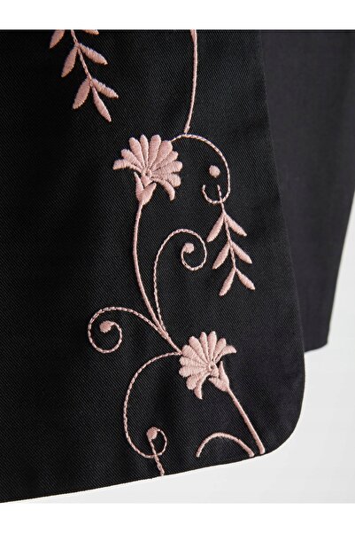 NO BRAND Vestă brodată neagră cu design vegetal, clasică, din bumbac, mărimea XS