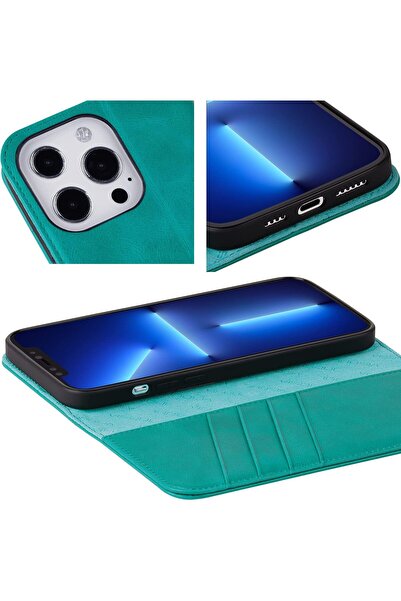 NO BRAND Husă din piele naturală Visoul pentru iPhone 13 Pro, tip portofel cu...