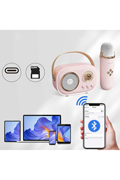 NO BRAND Sistem de karaoke roz, set de boxe Bluetooth cu 2 microfoane wireless