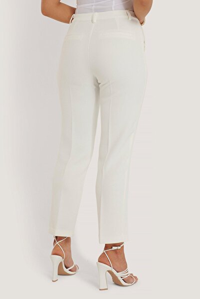 NO BRAND Pantaloni eleganți ecru cu dantelă na-kd 36